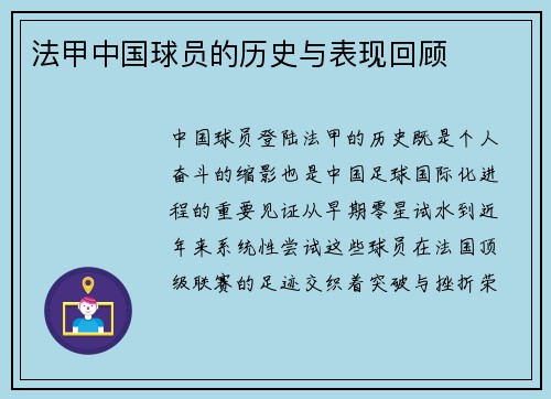 法甲中国球员的历史与表现回顾